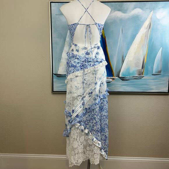 For Love & Lemons Maxi Dress Rosalyn White Blue Floral lace NWOT Size Small - Picture 5 of 9